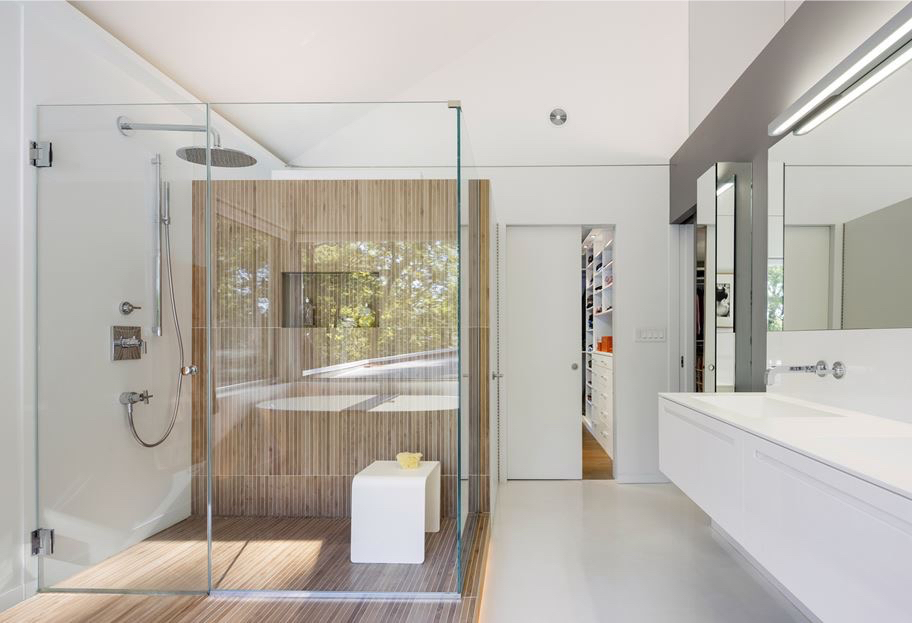 Walk in shower design with niche for storage